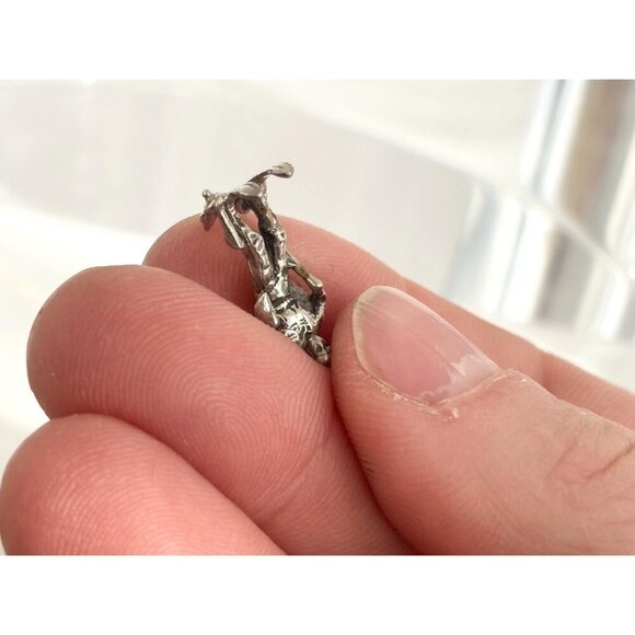 Turquoise Accented Antiqued Sterling Silver Skiier Vintage Pendant | Charm - Picture 11 of 14